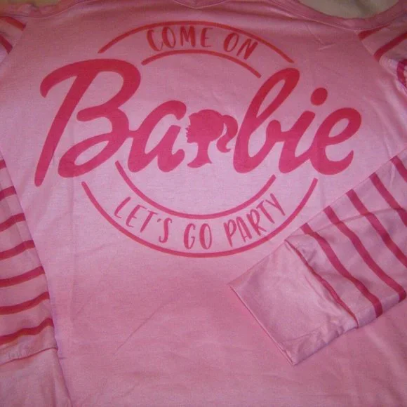 Barbie Come On Let's Go Party Pink Cold Shoulder Knit Top & Earrings Womens Size - Picture 9 of 14